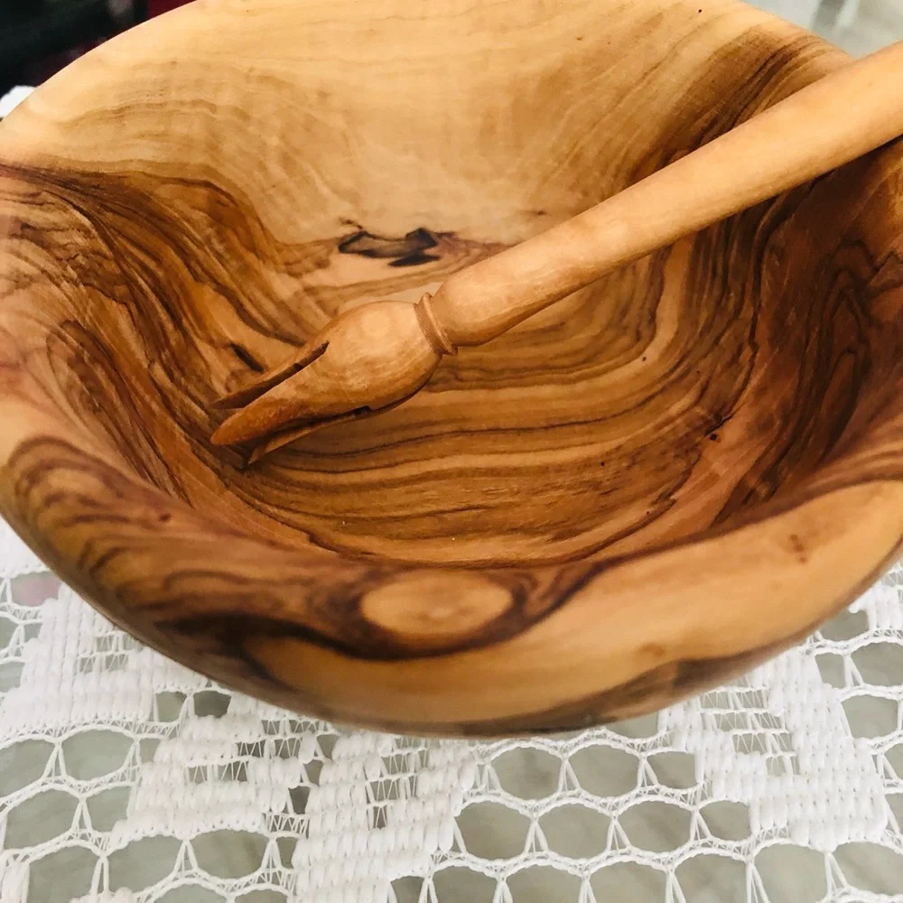 NATURAL OLIVE WOOD HONEY BOWL
